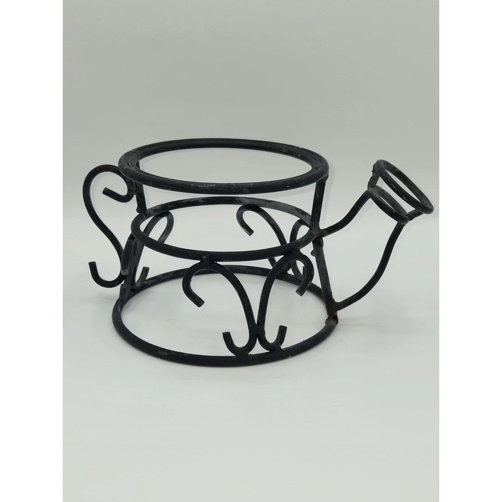 Wrought Iron Watering Can Plant Stand Holder Rustic Garden Planter Display Black